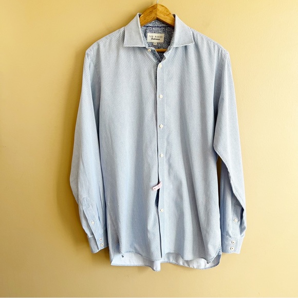 TED BAKER Endurance men’s dress shirt size 15.5 34/35 blue circles dots - Picture 2 of 8